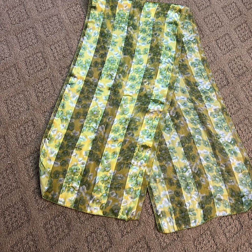 Green & Yellow floral scarf aprrox 60 x 13 1/2